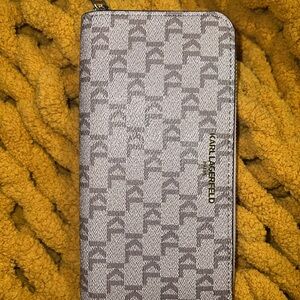 Karl Lagerfeld Silver Monogram Zip Wallet